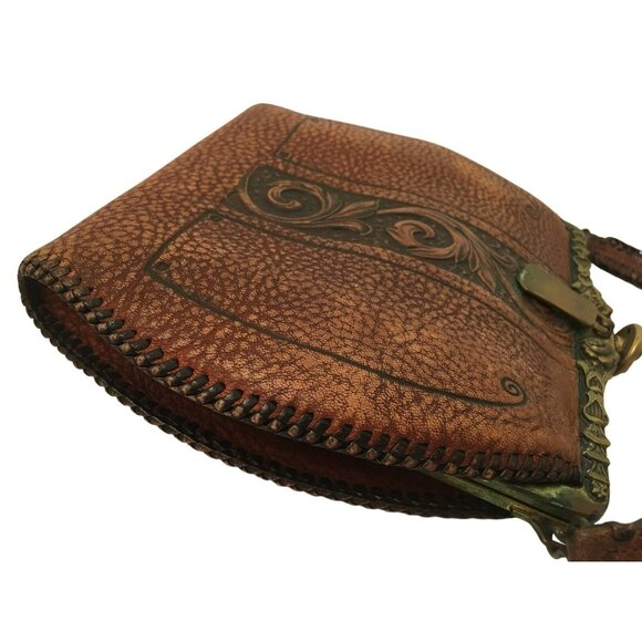 Vintage Handcrafted Leather Purse With Ornate Brass Clasp - Picture 9 of 11